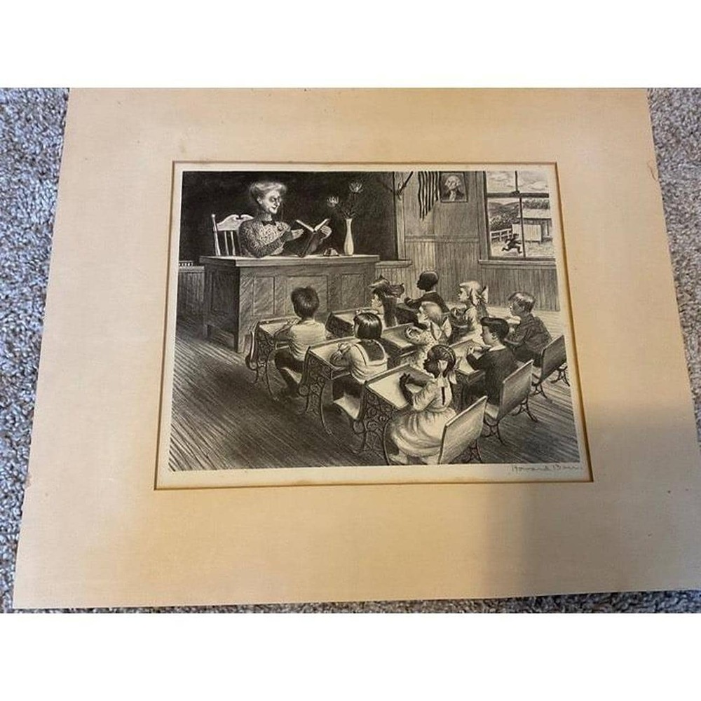 Vintage Reading Class Art Drawing by Howard Baer Asso American Artists School
